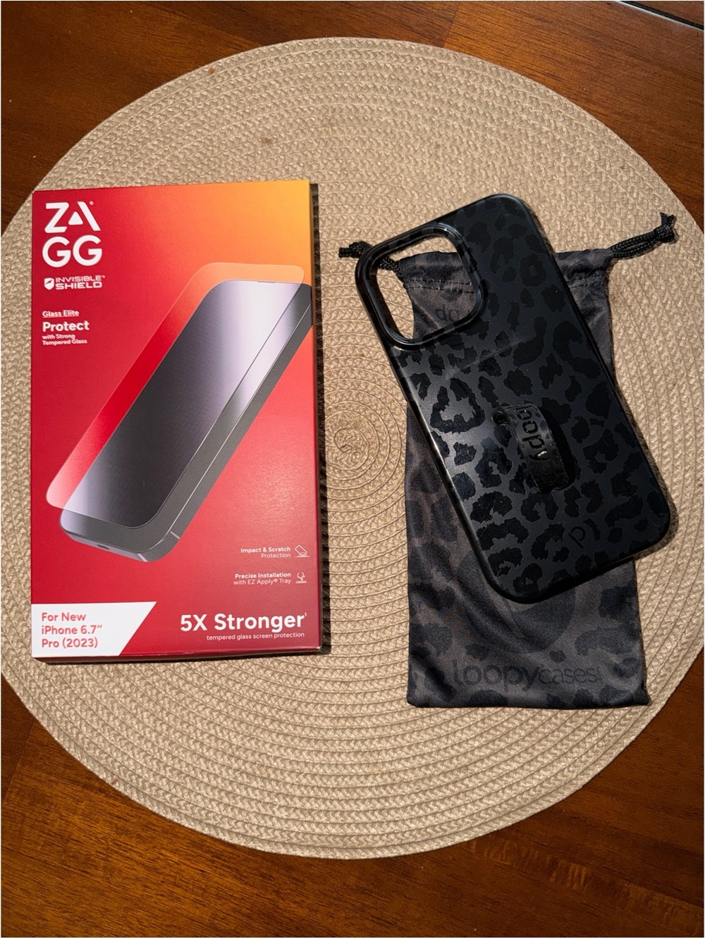Midnight Leopard Loopy Case & Zagg Screen Protector iPhone 15 Pro Max